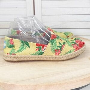 Toms Alpargata Tropical Flower Print Espadrille Canvas Slip On Shoes Yellow 5.5